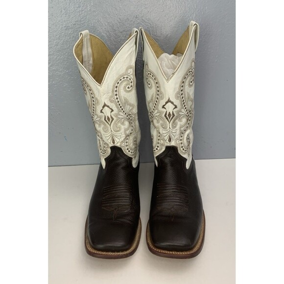 Ferrini Western Square-Toe Boots Men\'s 12D White/Brown Embroidered Rodeo Cowboy main image 14